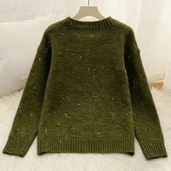 Army Green Casual Women's Cardigan Sweater - Picture 2 of 4